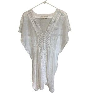 Seaspice Resort Wear Cotton Boho Coverup Swim Dress Crochet Eyelet White XL